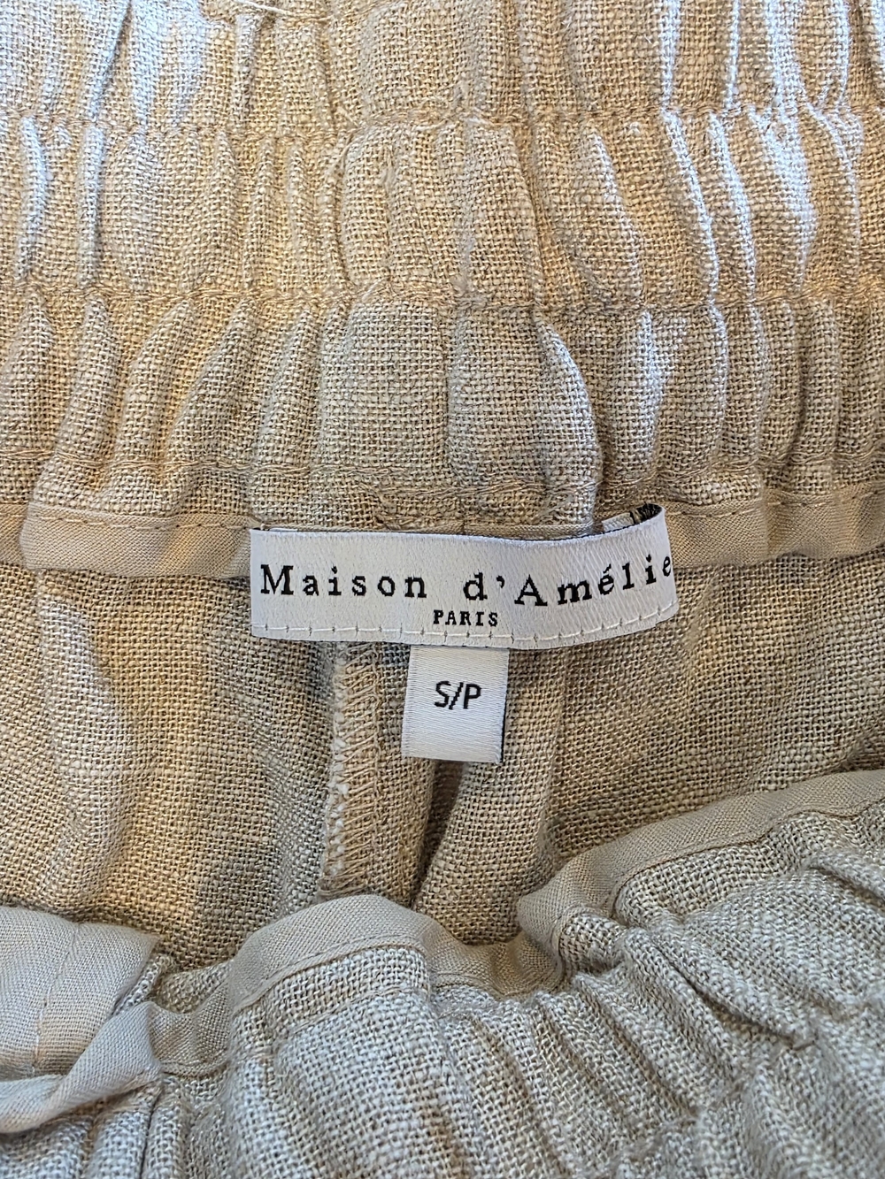 Maison d’Amélie Paris Linen Blend Barrel Pants S/P Beige Pull On Boho - Picture 8 of 10